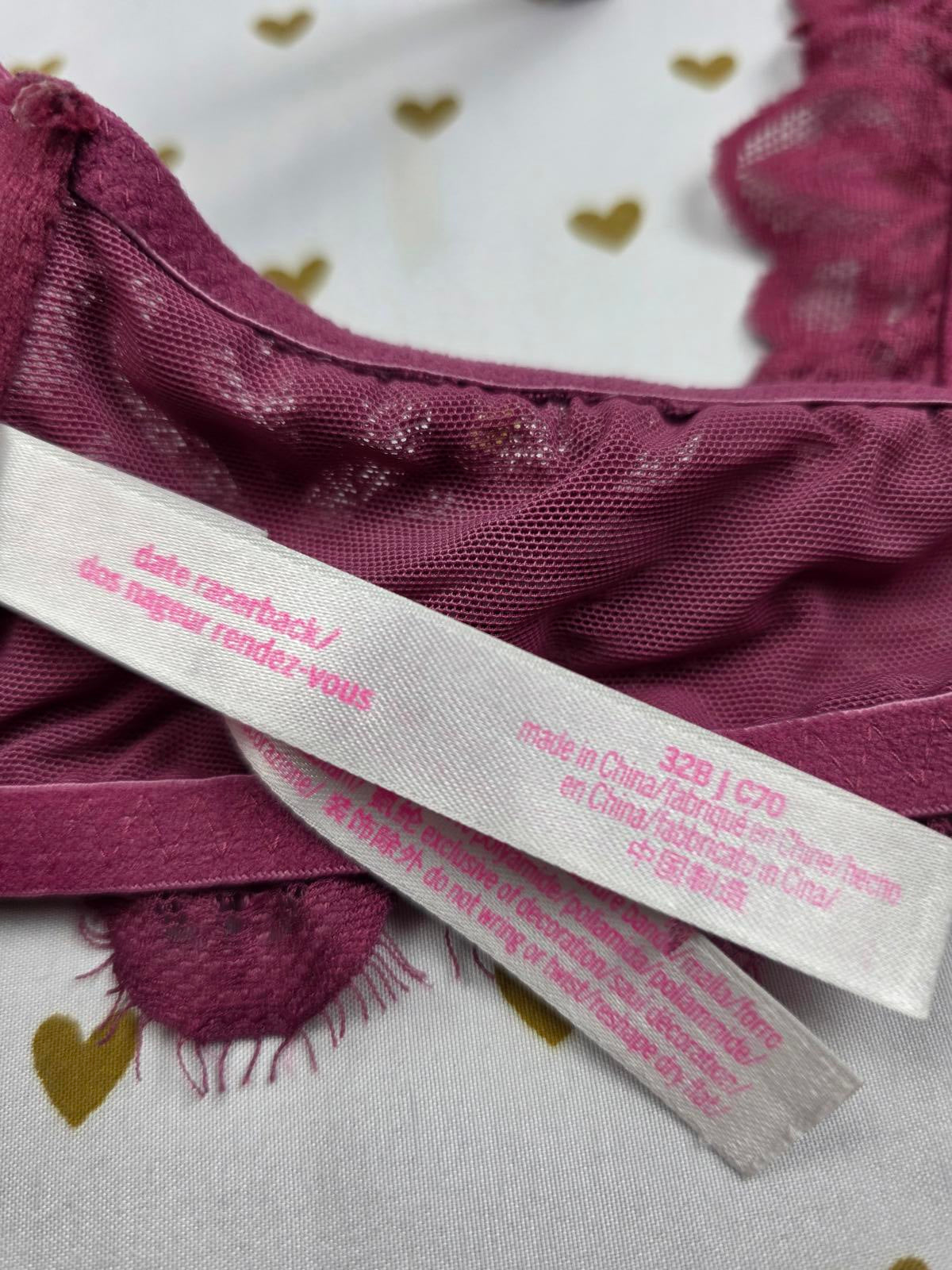 Victorias Secret PINK Racerback Lace Accent Bra Front Close 32B