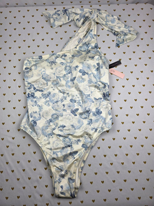 Victoria’s Secret Bow One Shoulder One Piece White and Blue Floral Size L NWT