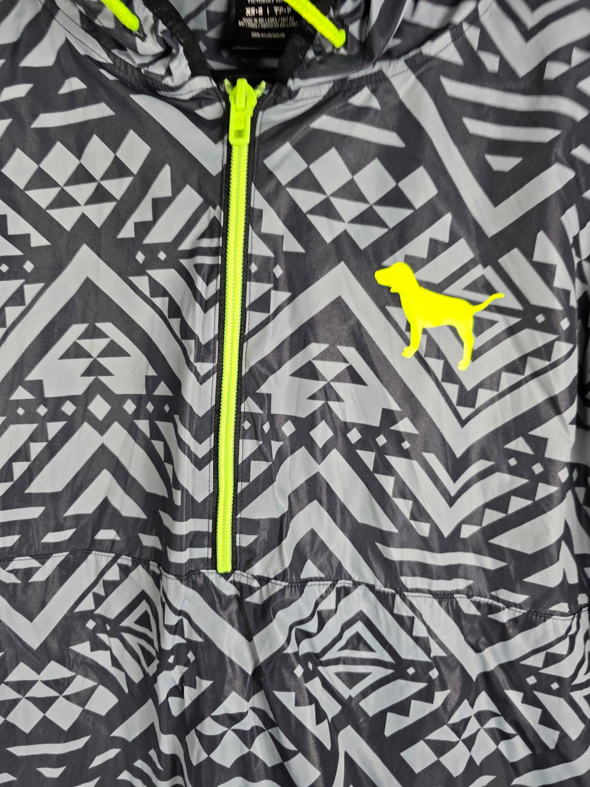 Victorias Secret Pink NEON Aztec Print Windbreaker Hoodie Jacket XS SMALL Anorak