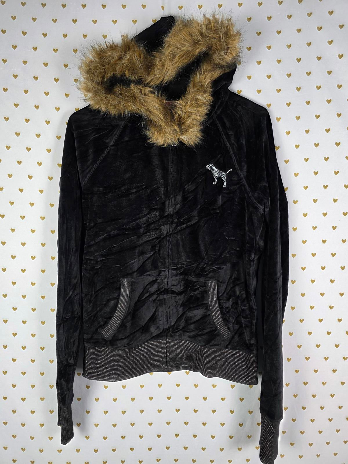 Victorias Secret Pink I LOVE TEXAS TECH Velour Parka Bling Jacket VTG y2k GRAIL