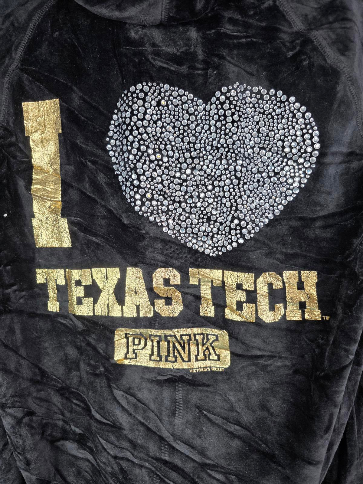 Victorias Secret Pink I LOVE TEXAS TECH Velour Parka Bling Jacket VTG y2k GRAIL