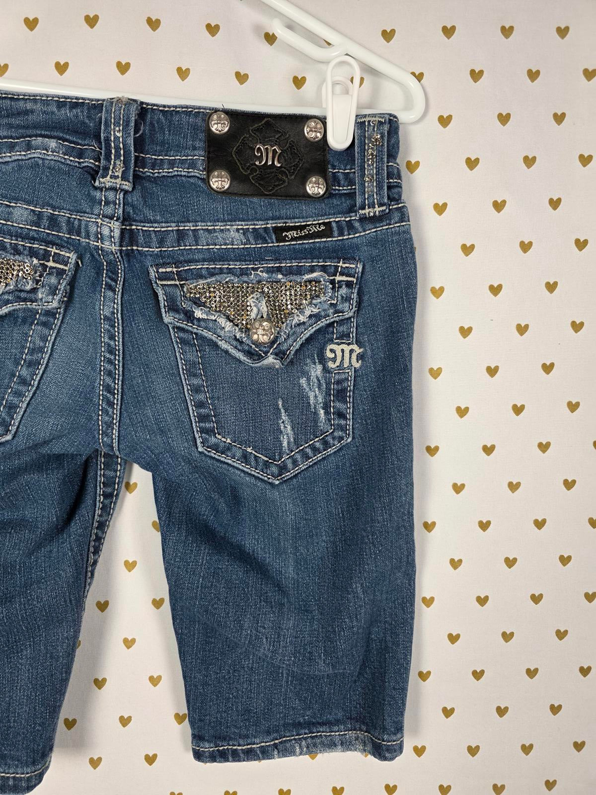 Miss Me Y2k Bling Denim Jean Shorts Sz 26 Cropped Bermuda