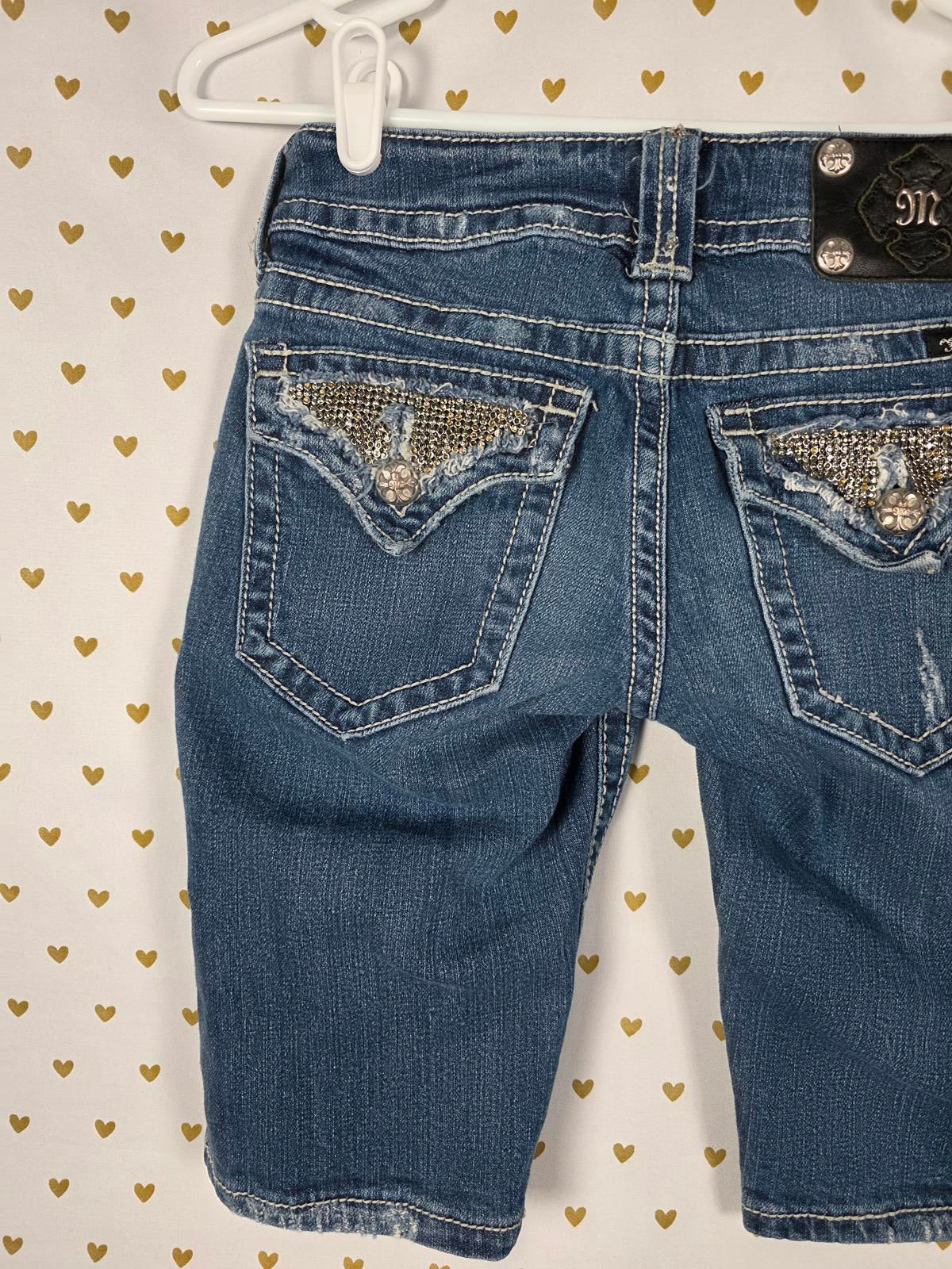 Miss Me Y2k Bling Denim Jean Shorts Sz 26 Cropped Bermuda