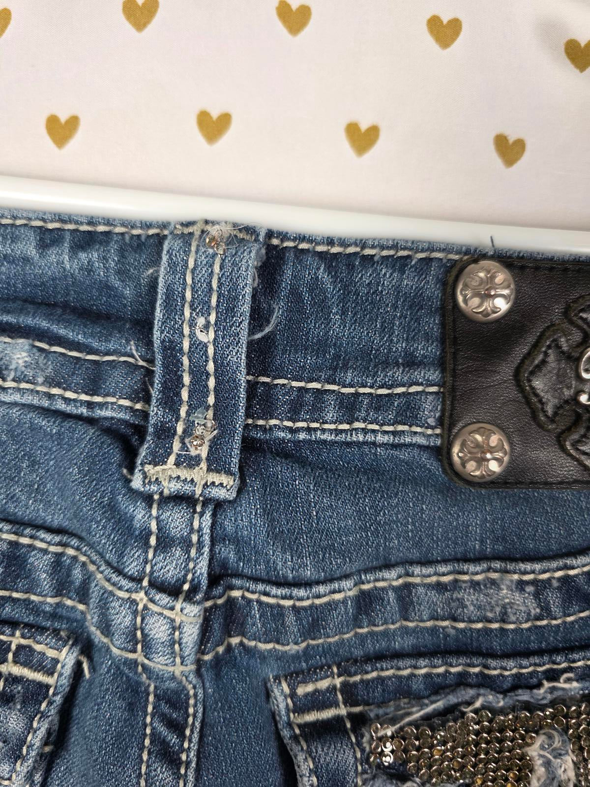Miss Me Y2k Bling Denim Jean Shorts Sz 26 Cropped Bermuda