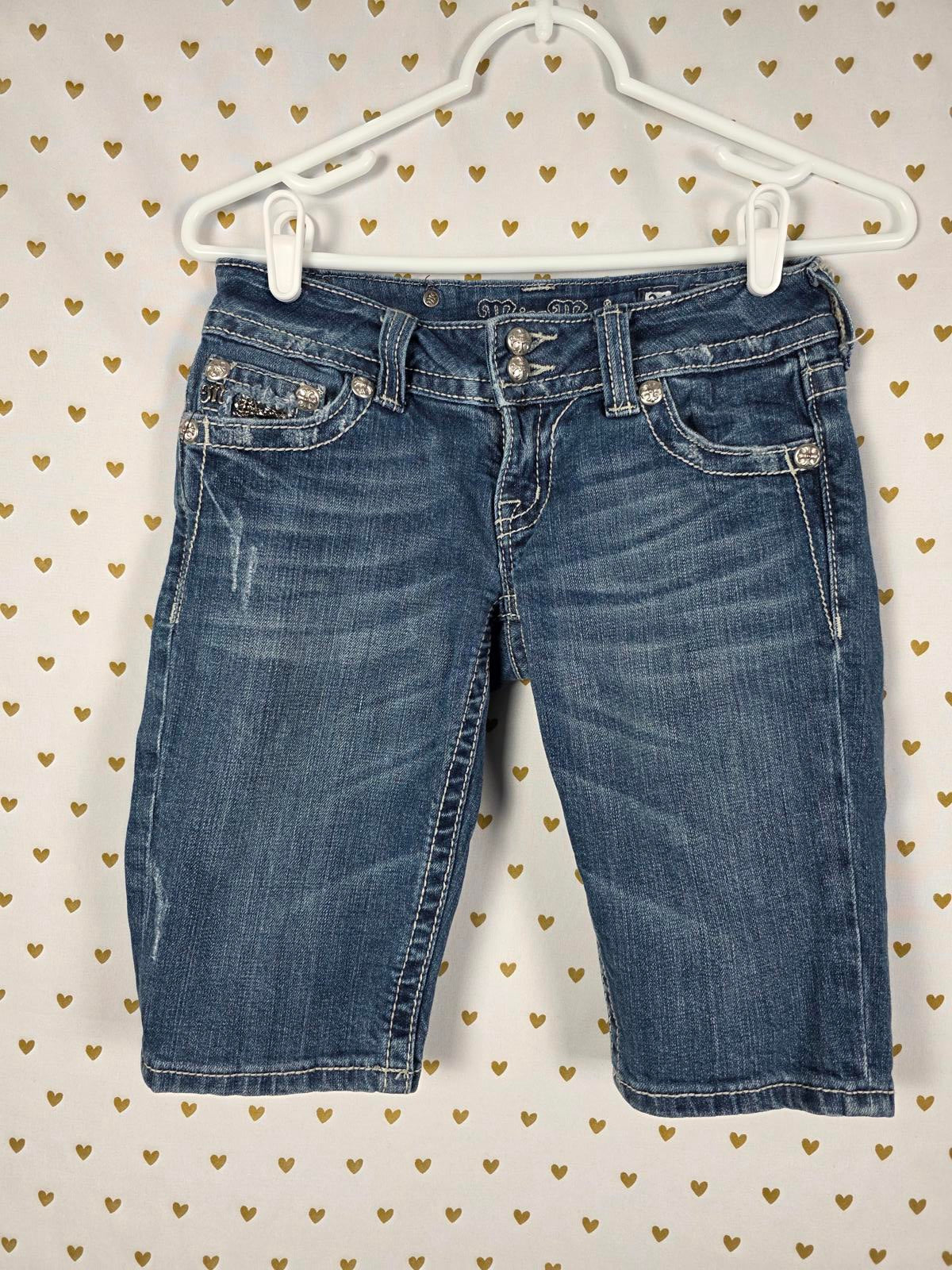 Miss Me Y2k Bling Denim Jean Shorts Sz 26 Cropped Bermuda