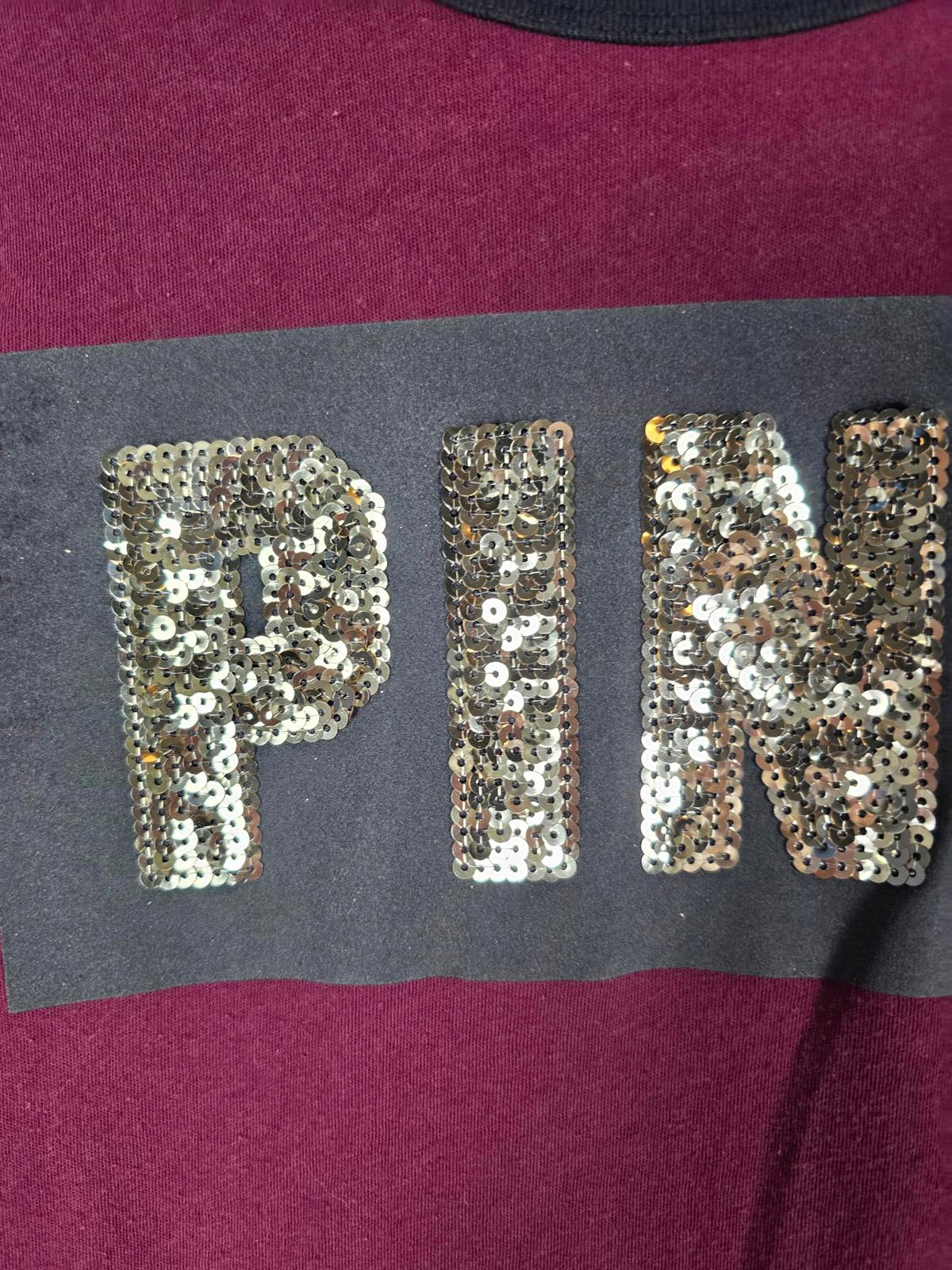 Victorias Secret PINK Long Sleeve Maroon BLING SEQUINED Tee Shirt XS