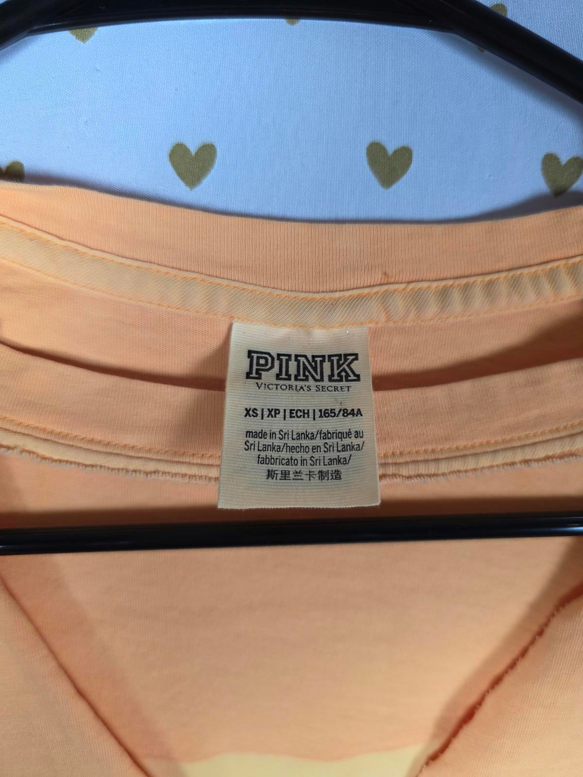 Victorias Secret PINK V Neck Dog Logo Cropped Tee shirt Orange XS