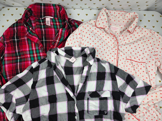 Victorias Secret LOT of 3 pc SMALL Sleep Shirts Pajama Tops Button Front Sleeve