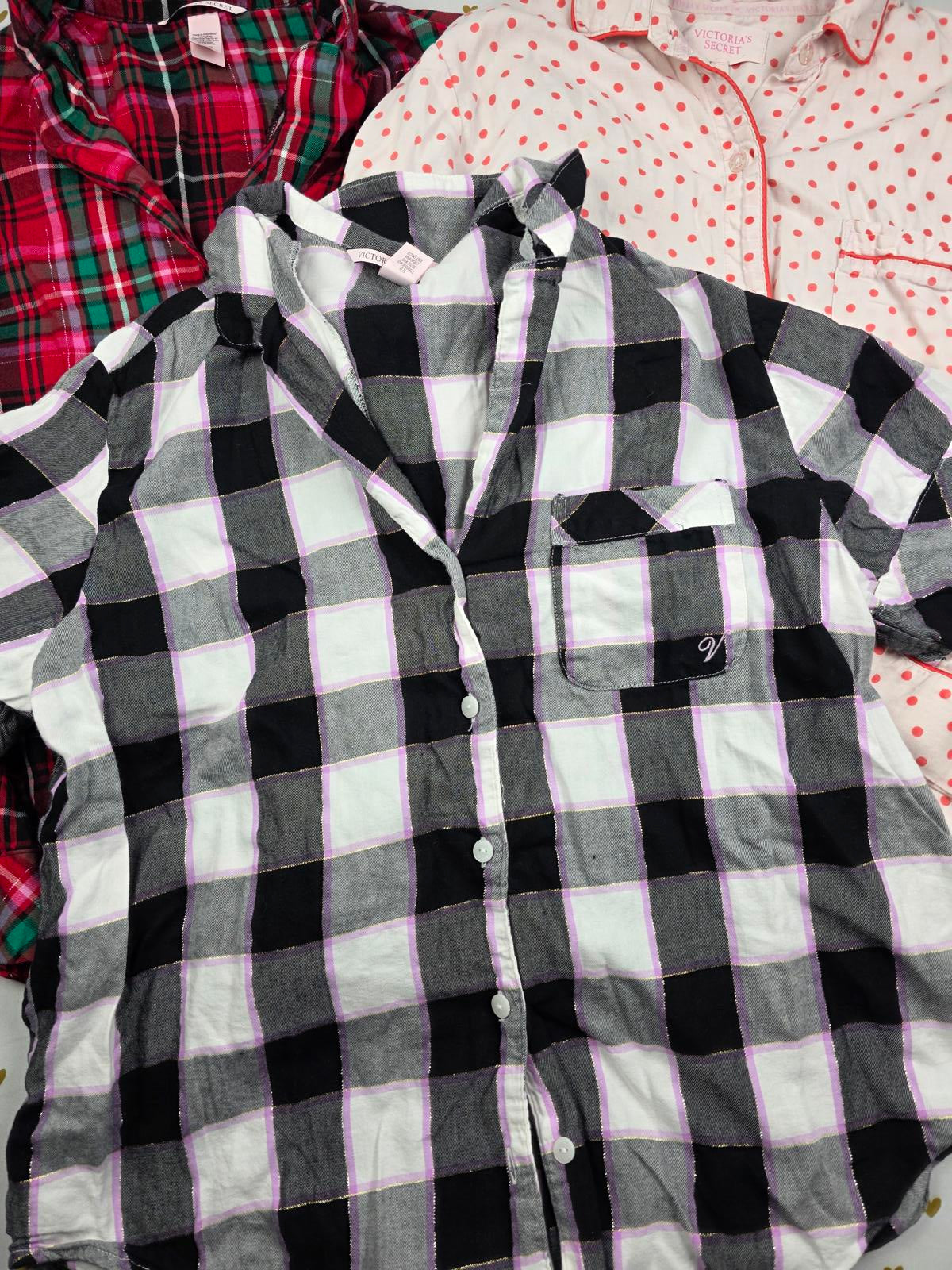 Victorias Secret LOT of 3 pc SMALL Sleep Shirts Pajama Tops Button Front Sleeve