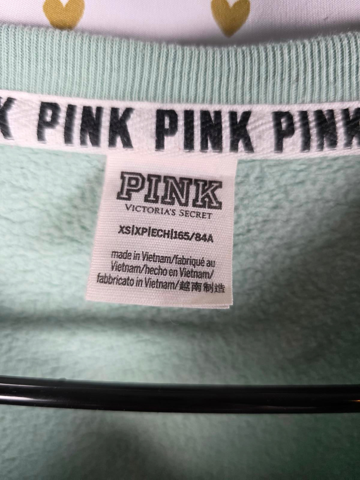 Victorias Secret Pink Mint Shiny foil logo sweater shirt XS Oversized