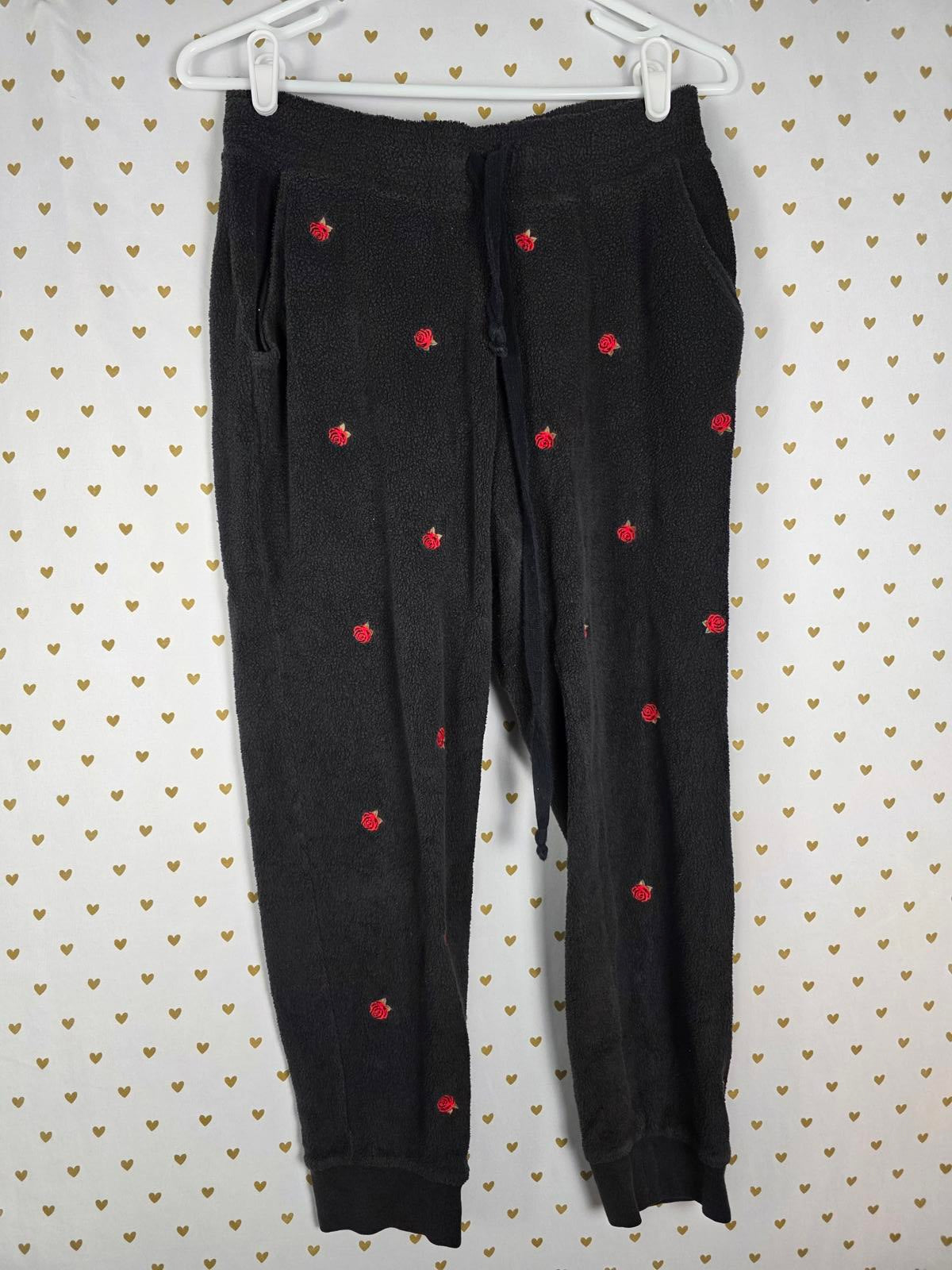 Victorias Secret Pink ROSE EMBROIDERED Matching Joggers Sweats sweater SET M L