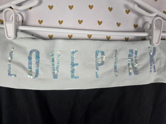 Victorias Secret PINK BLING SEQUIN CROPPED Foldover yoga Pants VINTAGE y2K LARGE