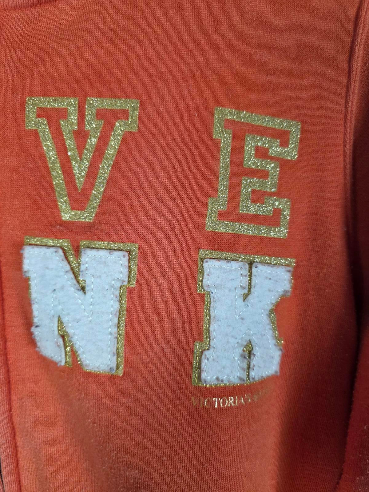 Victorias Secret Pink Orange LOVE Full Zip Hoodie Jacket FAVORITE SWEATS Small