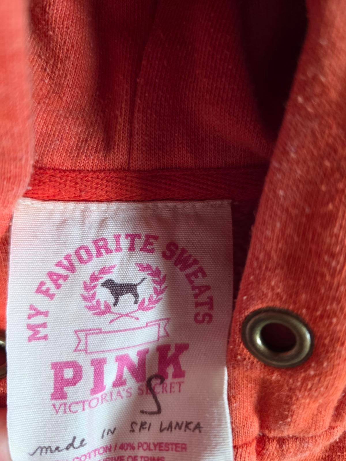 Victorias Secret Pink Orange LOVE Full Zip Hoodie Jacket FAVORITE SWEATS Small
