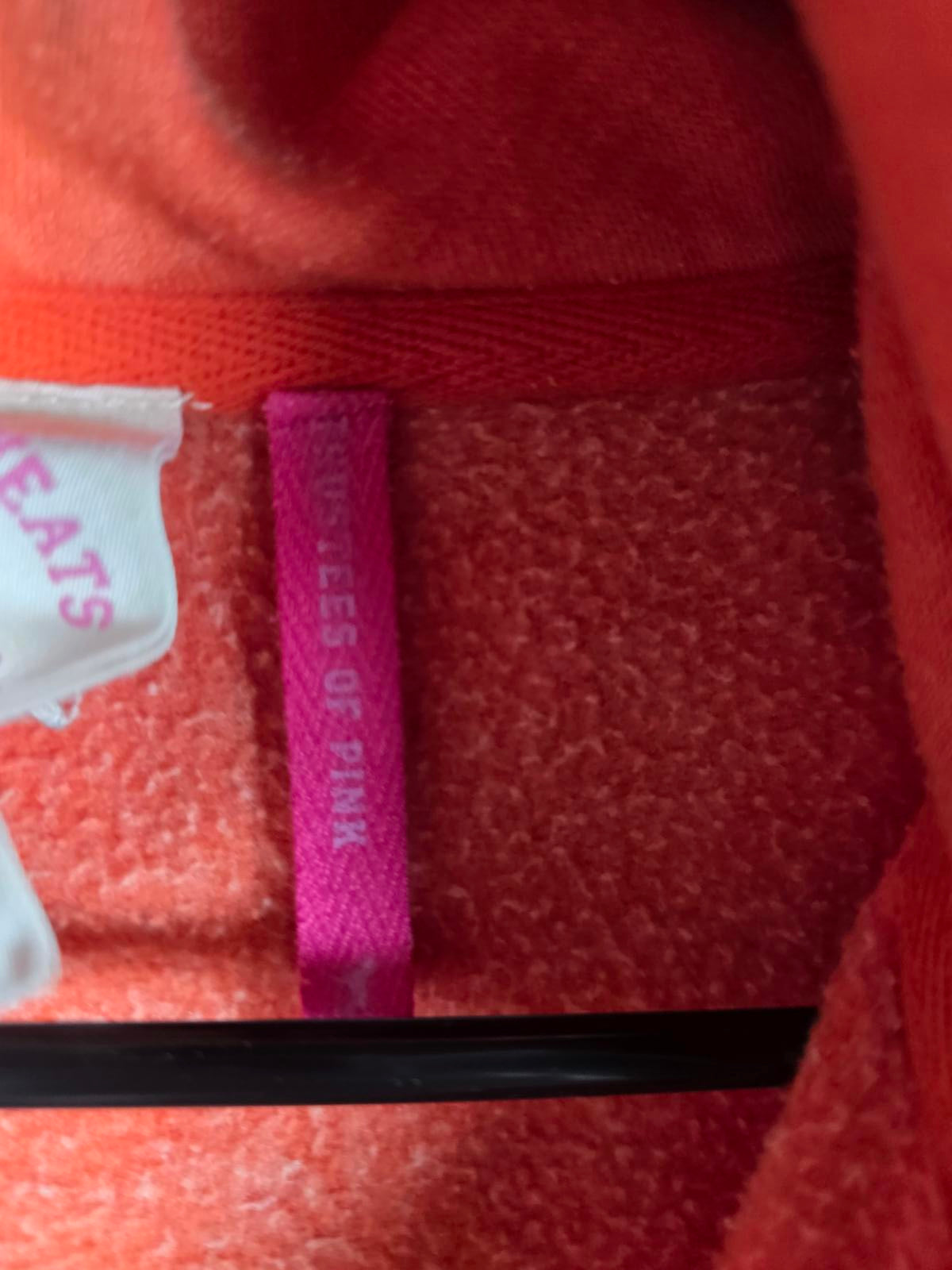 Victorias Secret Pink Orange LOVE Full Zip Hoodie Jacket FAVORITE SWEATS Small