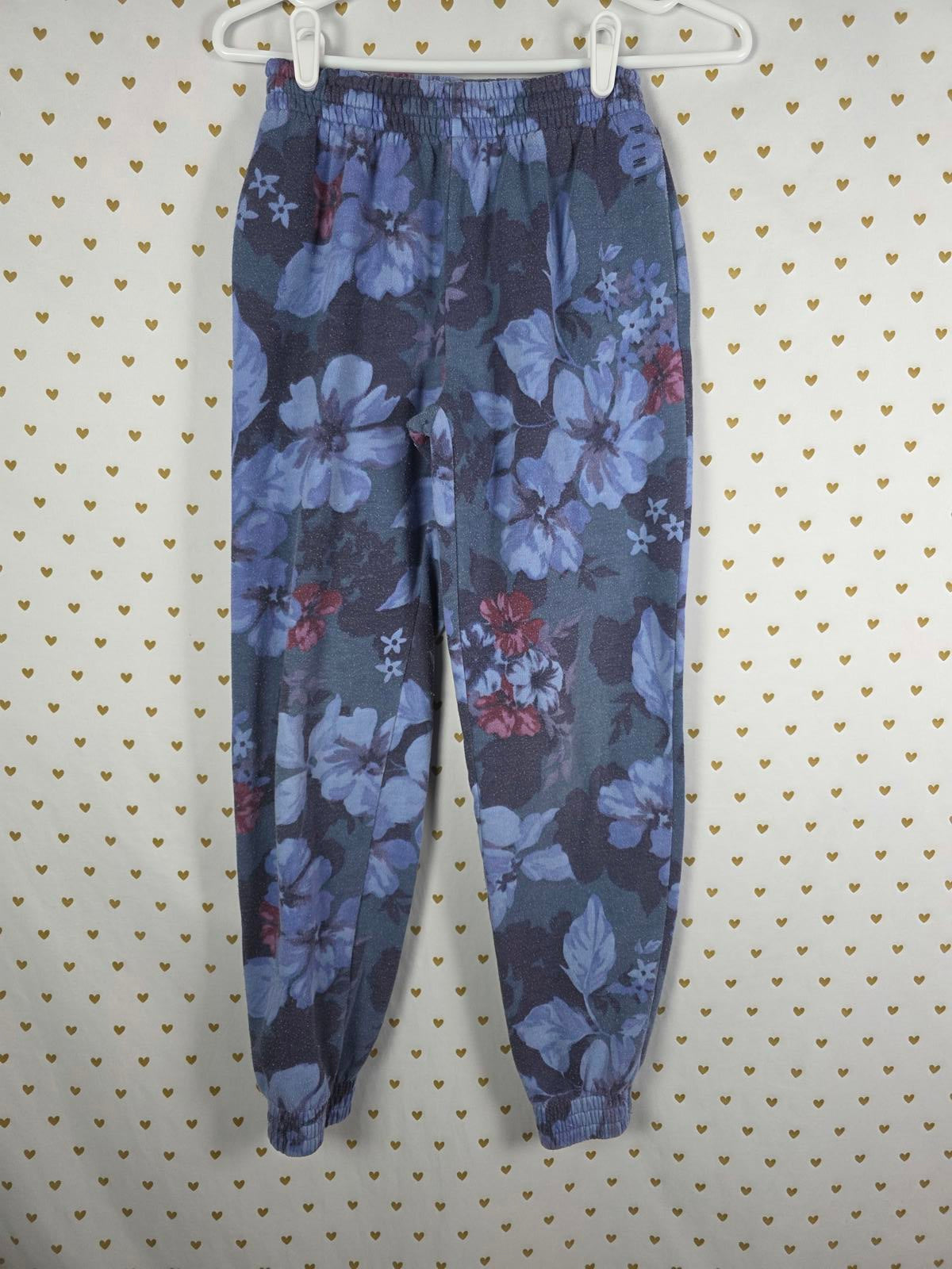 Victorias Secret PINK Floral Blue Tapered Sweats Sweatpants Joggers XS pockets