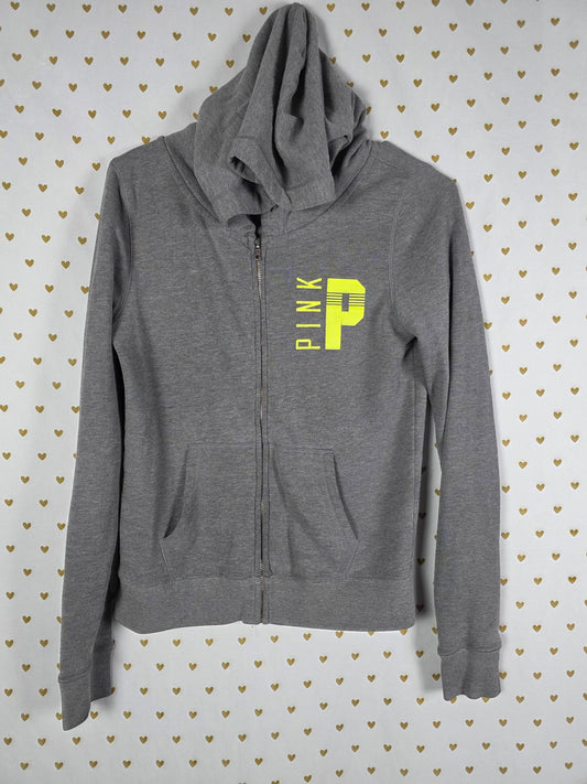 Victorias Secret Pink neon Logo Full Zip Hoodie Jacket Small