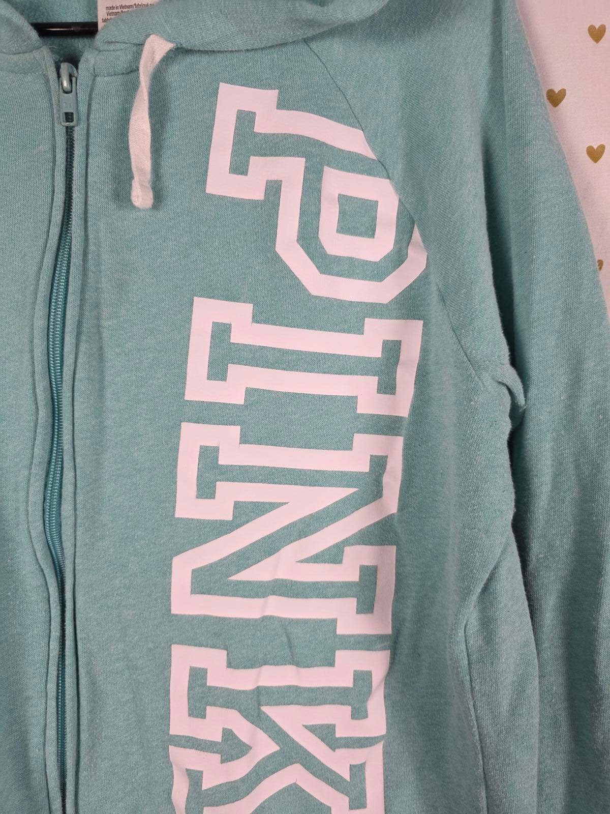 Victorias Secret Pink Full Zip Hoodie Jacket Logo LARGE teal