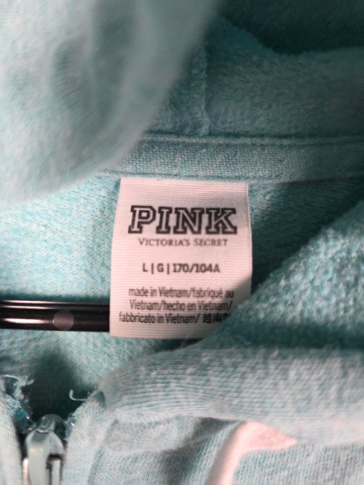 Victorias Secret Pink Full Zip Hoodie Jacket Logo LARGE teal