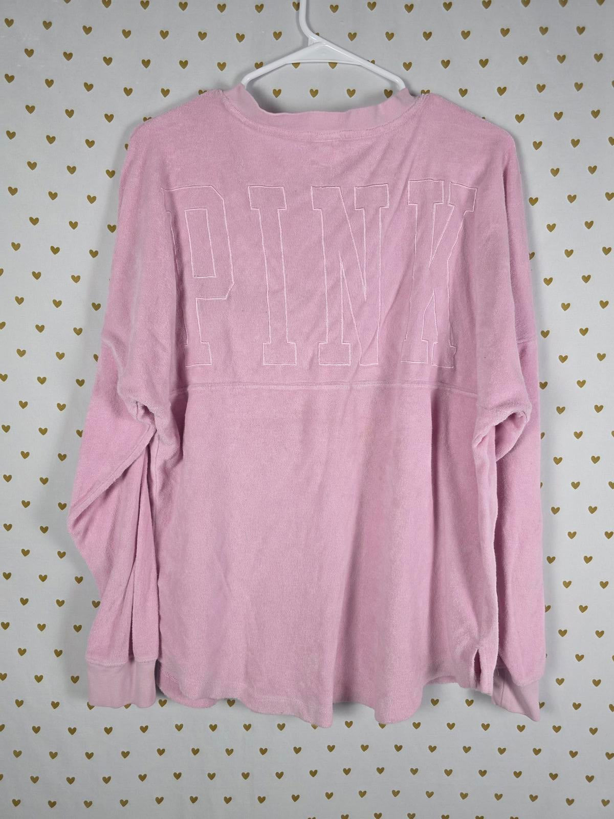 Victorias Secret Pink Fuzzy V Neck Logo V neck Sweater Shirt Small Oversized