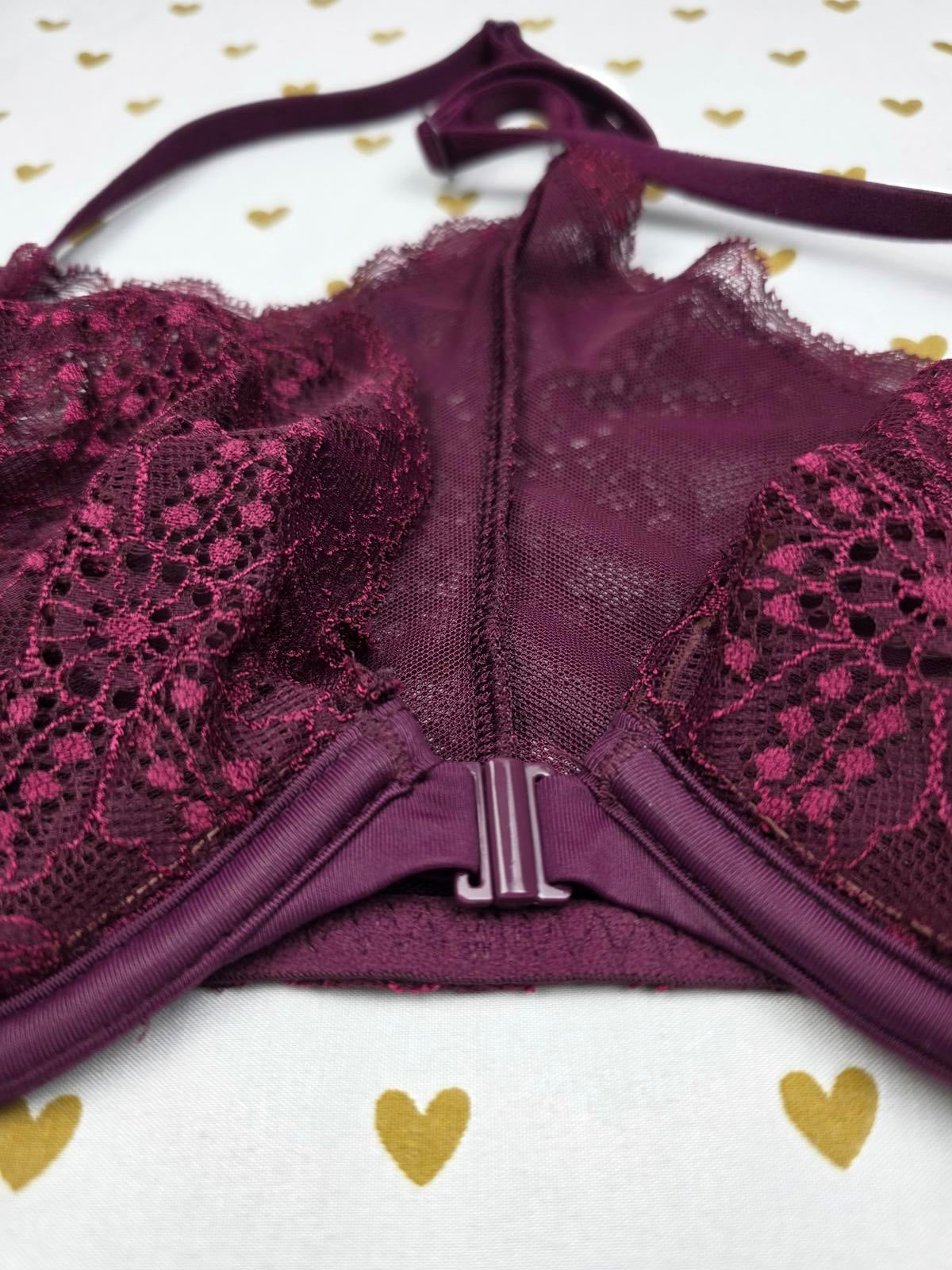Victorias Secret PINK Front Close Racerback Maroon Bra Push Up 32D