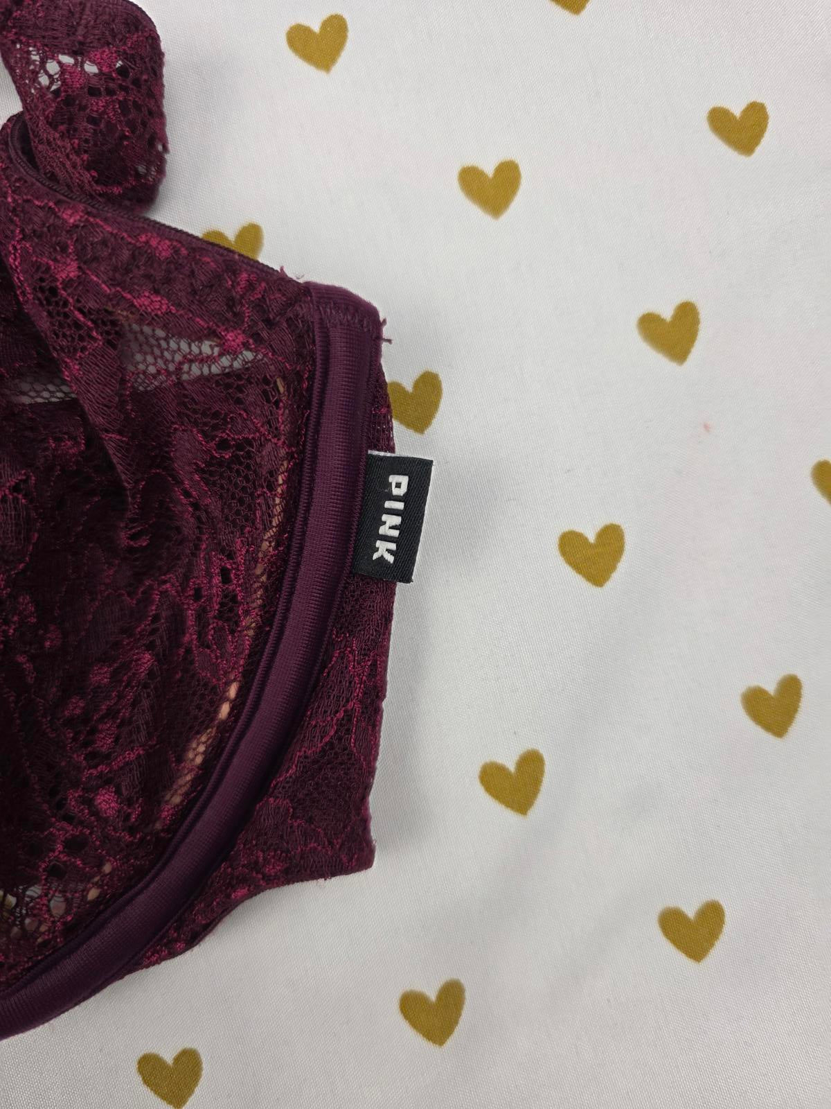 Victorias Secret PINK Front Close Racerback Maroon Bra Push Up 32D