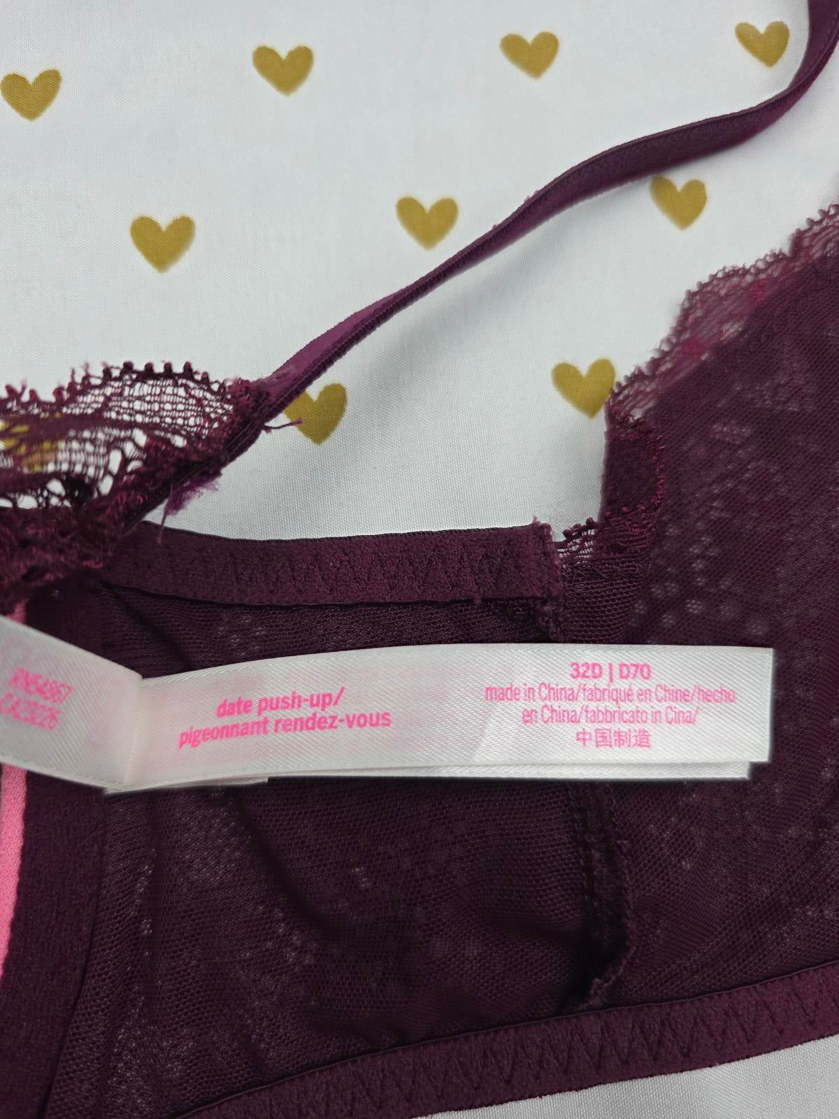 Victorias Secret PINK Front Close Racerback Maroon Bra Push Up 32D