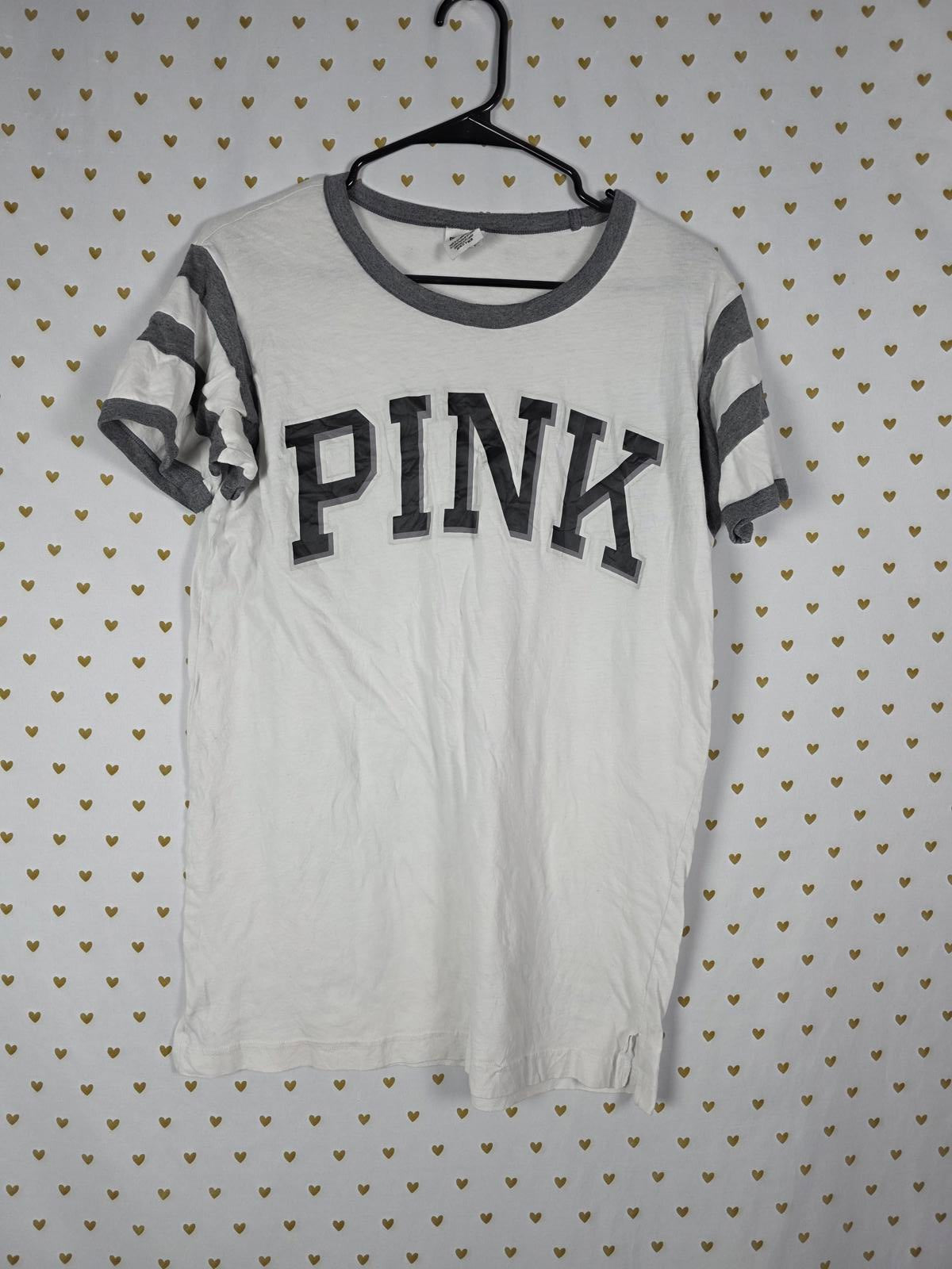 Victorias Secret PINK Logo ringer tee shirt small