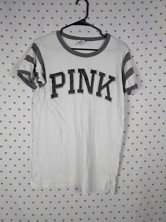 Victorias Secret PINK Logo ringer tee shirt small