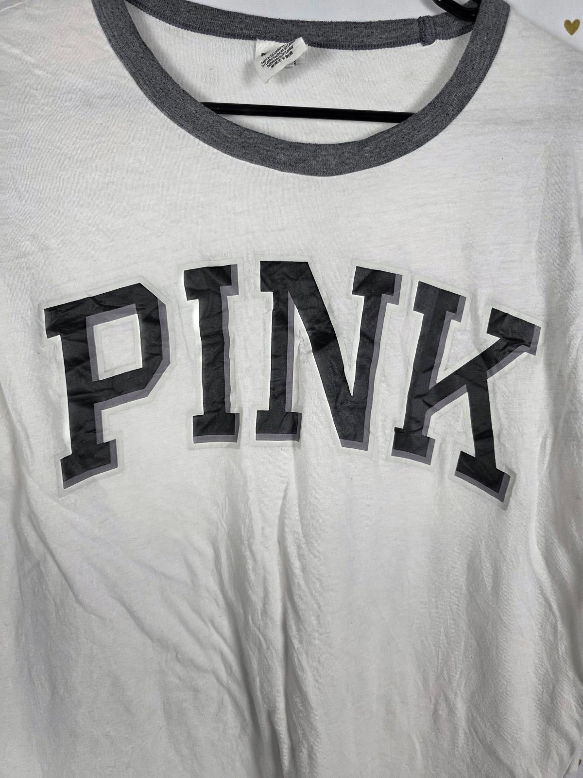 Victorias Secret PINK Logo ringer tee shirt small