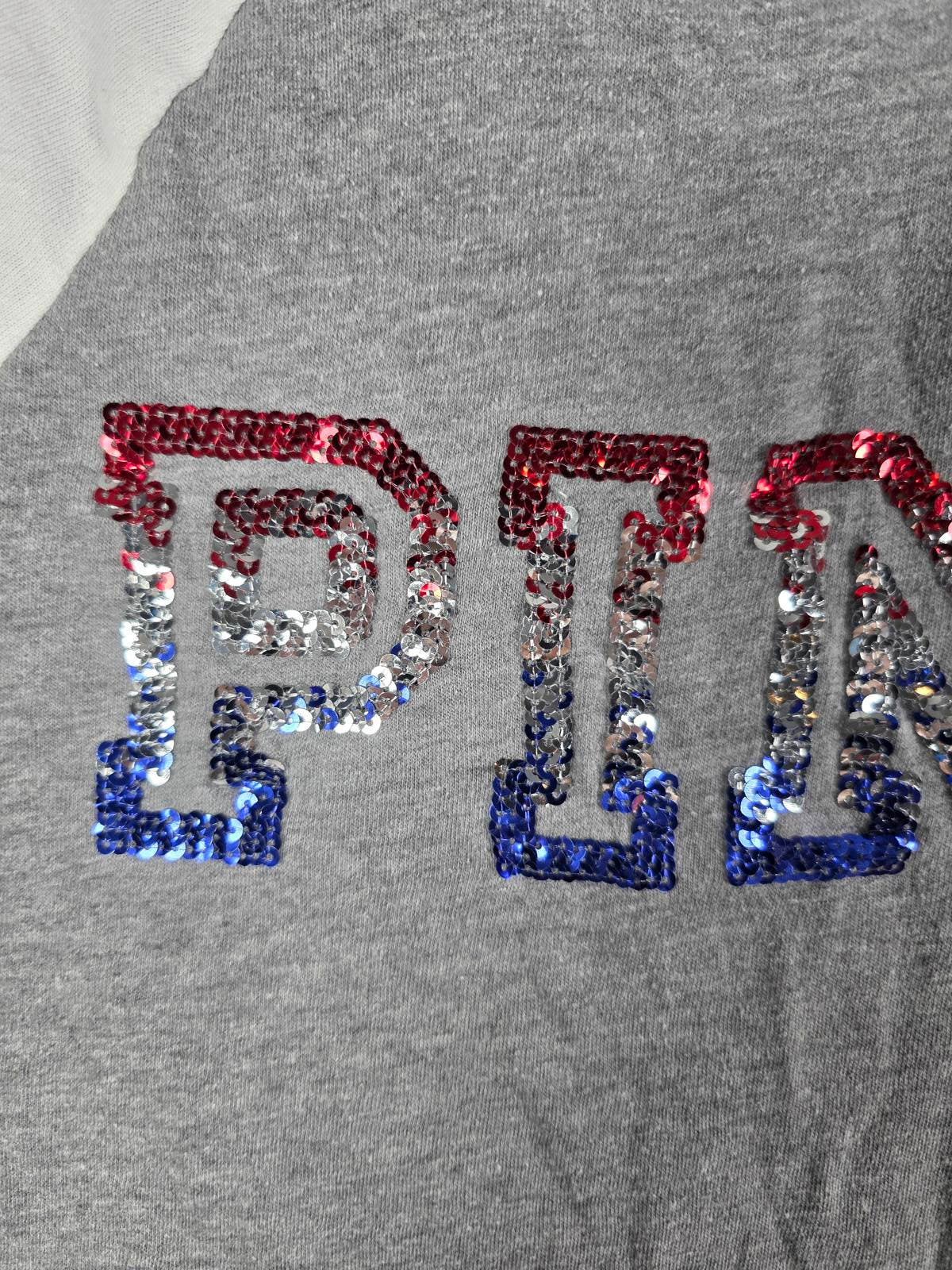 Victorias Secret PINK USA DOG LOGO BLING SEQUINED Tee Raglan Shirt XS