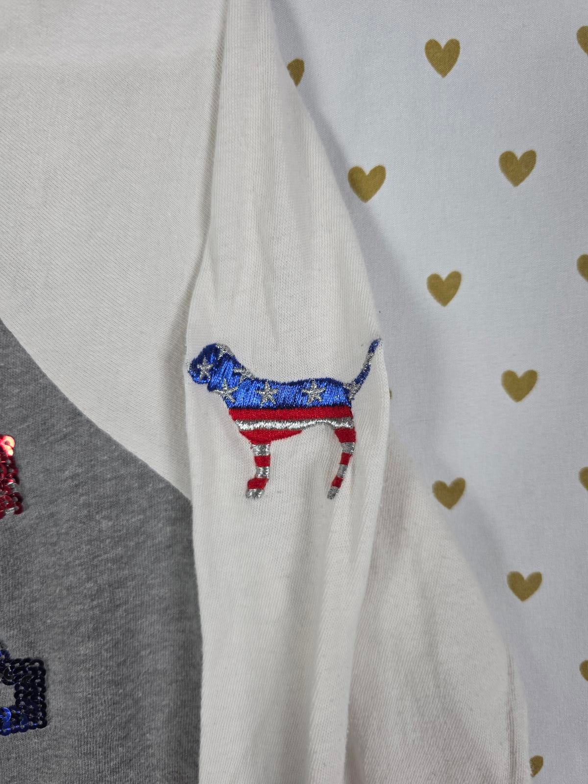 Victorias Secret PINK USA DOG LOGO BLING SEQUINED Tee Raglan Shirt XS
