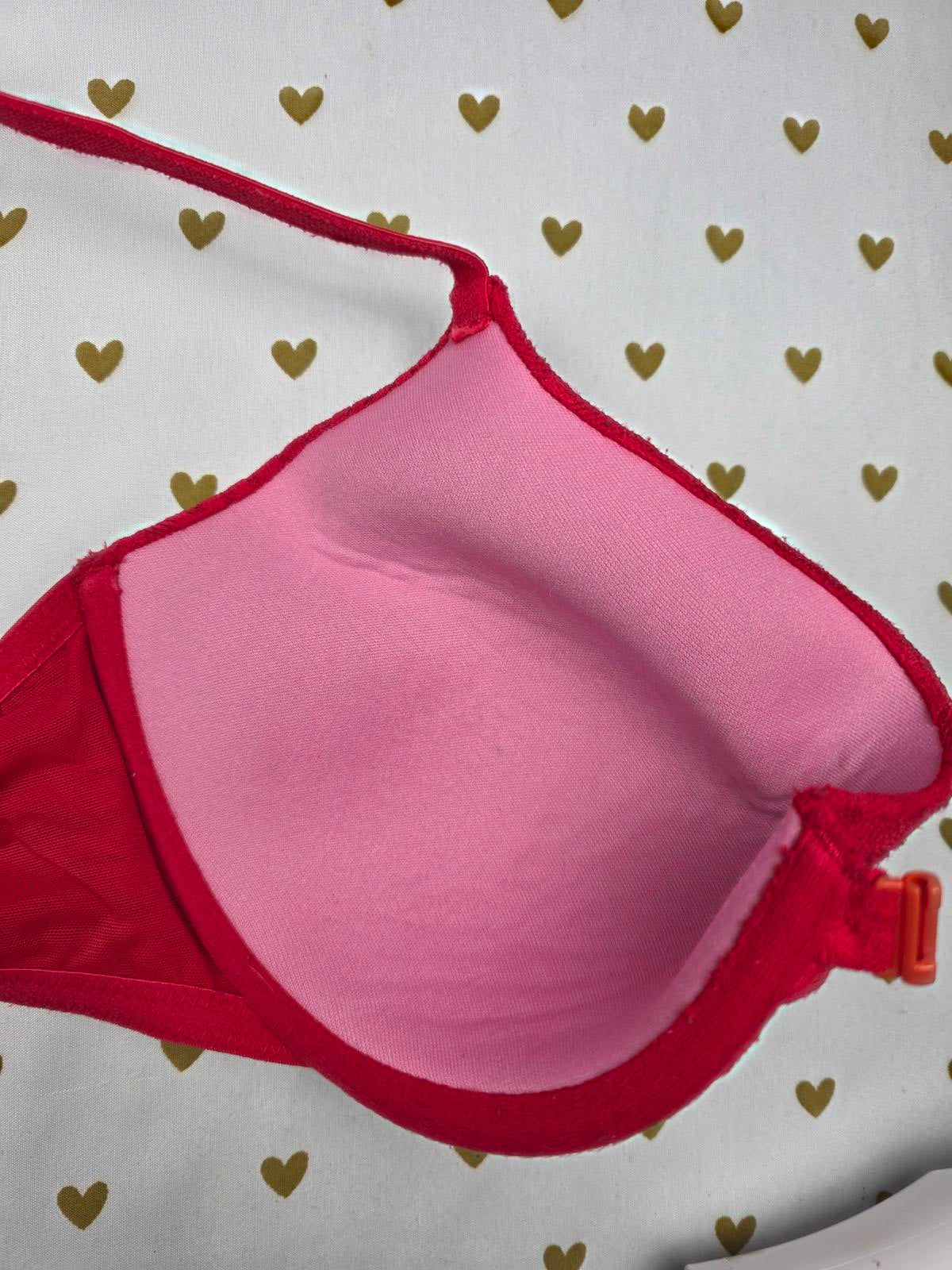 Victorias Secret PINK Red Racerback Front Close Bra Lace 32DD Lightly Lined