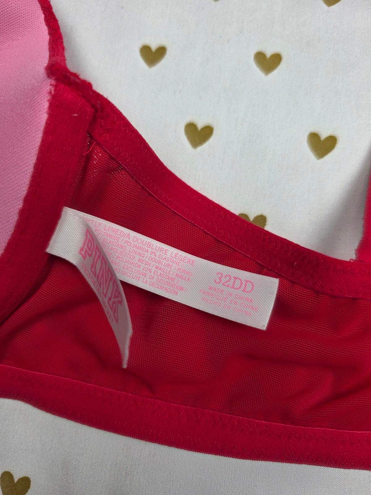 Victorias Secret PINK Red Racerback Front Close Bra Lace 32DD Lightly Lined
