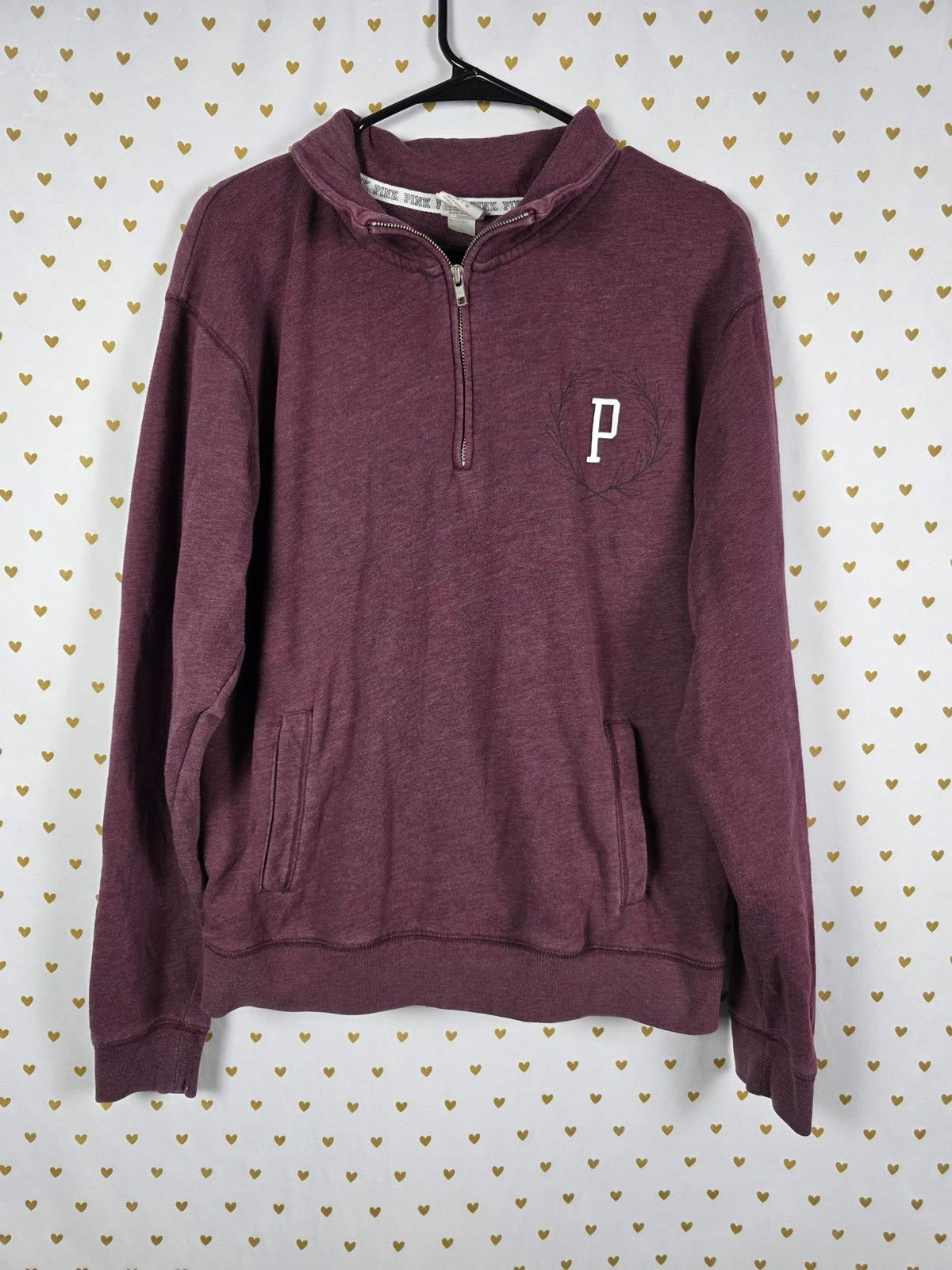 Victorias Secret Pink Medium Quarter zip Maroon Pullover Jacket Sweater