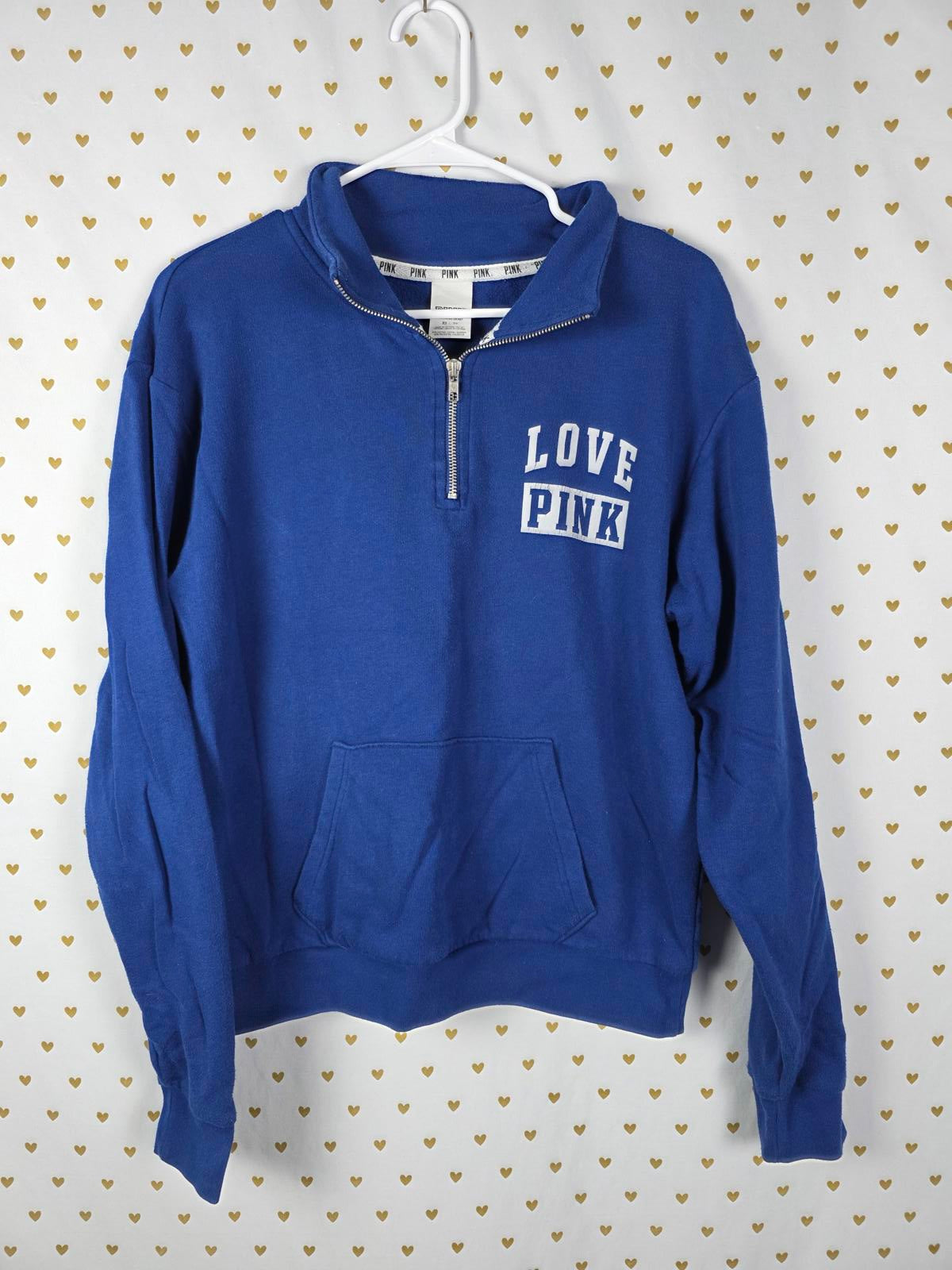 Victorias Secret Pink Blue LOVE Quarter Zip Sweater XS