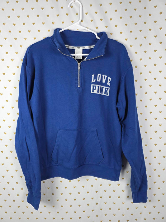 Victorias Secret Pink Blue LOVE Quarter Zip Sweater XS