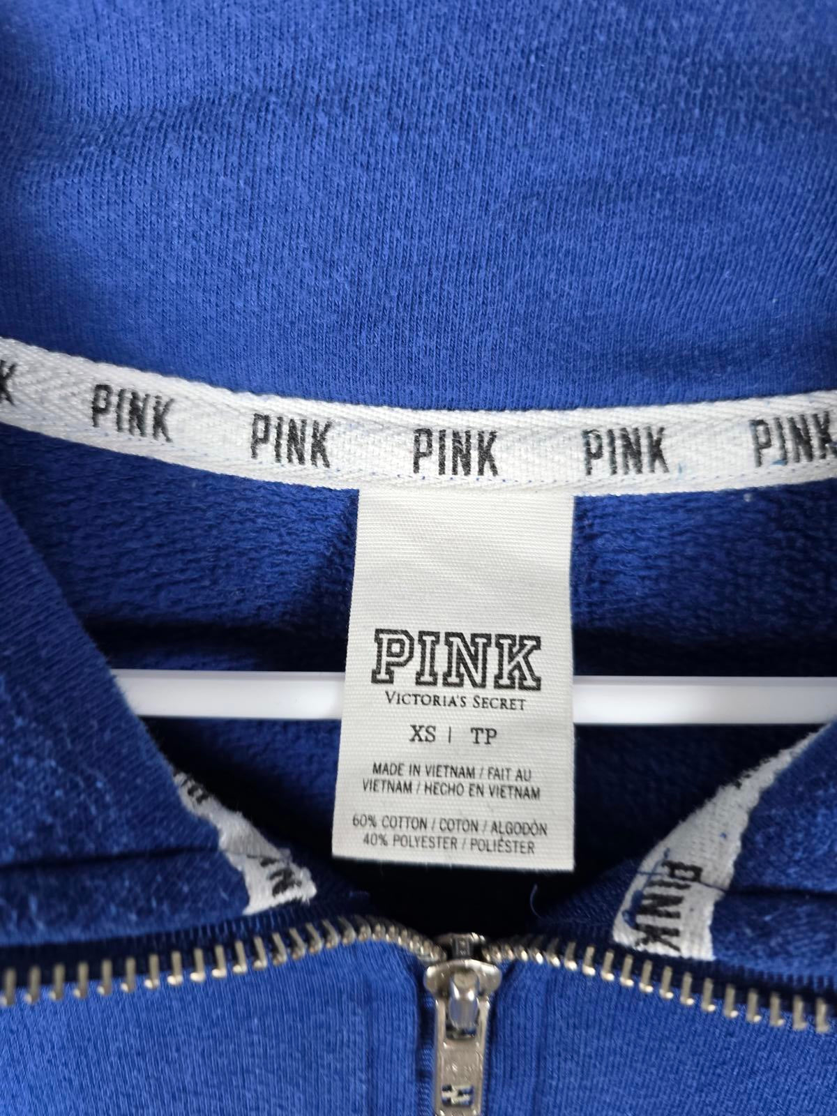 Victorias Secret Pink Blue LOVE Quarter Zip Sweater XS