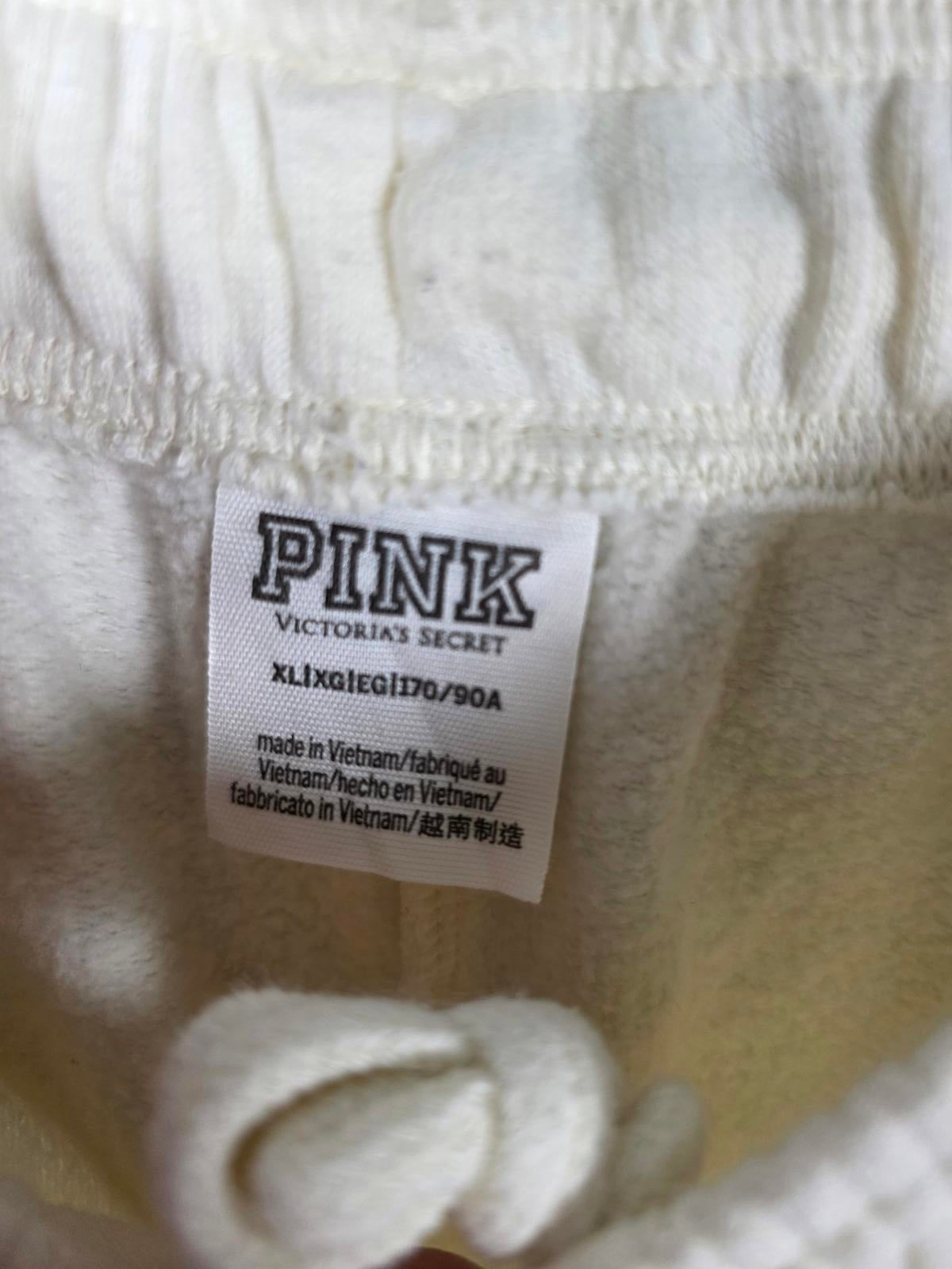 Victorias Secret PINK Cream Colored tapered Joggers Sweatpants Pockets XL