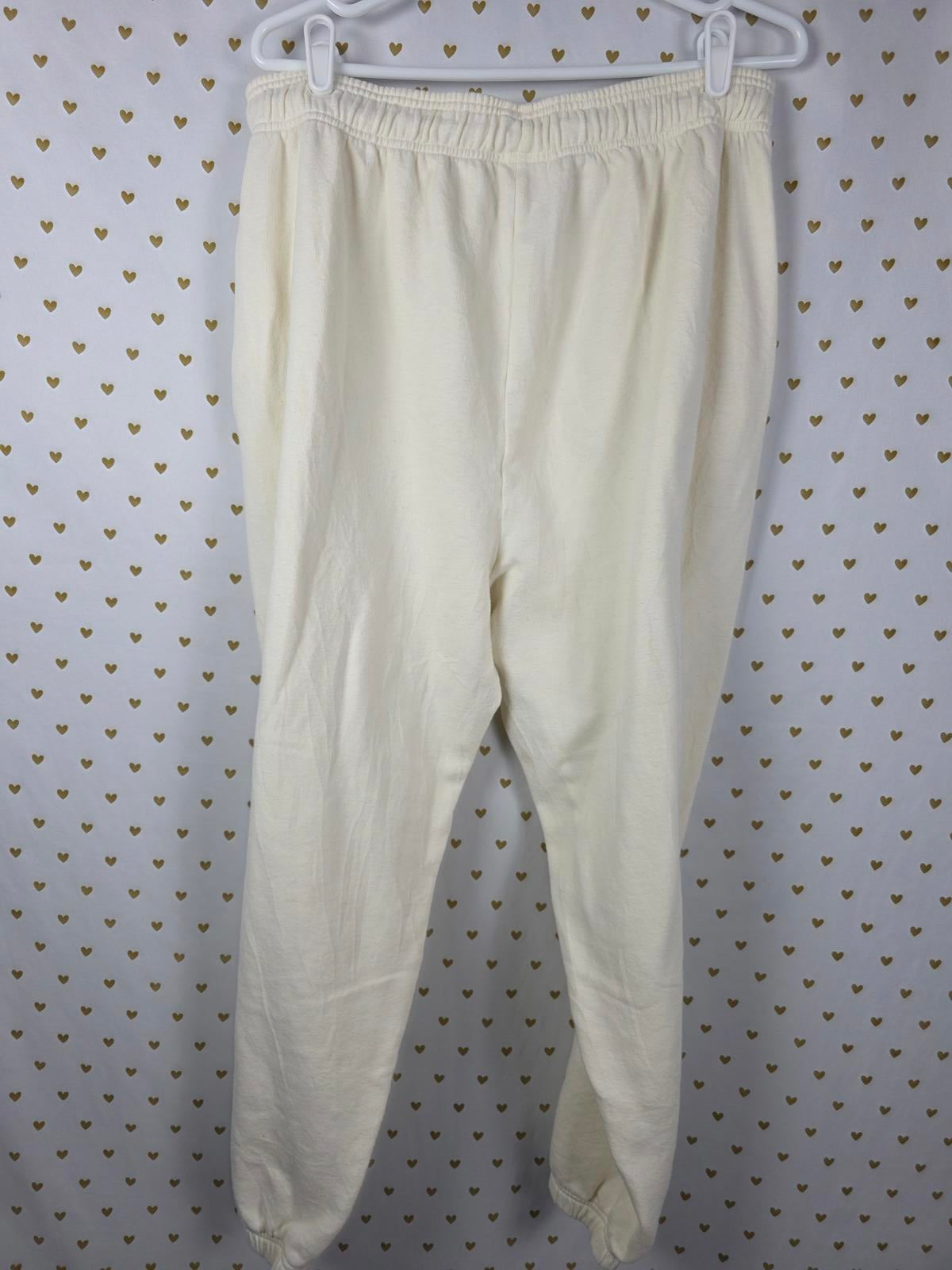 Victorias Secret PINK Cream Colored tapered Joggers Sweatpants Pockets XL