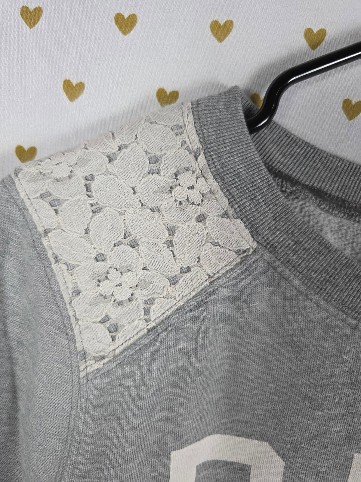Victorias Secret Pink Lace accent Logo grey sweater Shirt XS