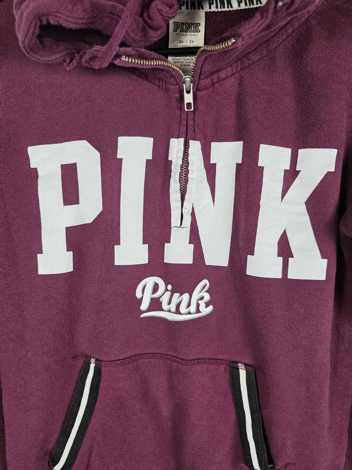 Victorias Secret Pink Pullover Maroon logo pocket hoodie jacket XS