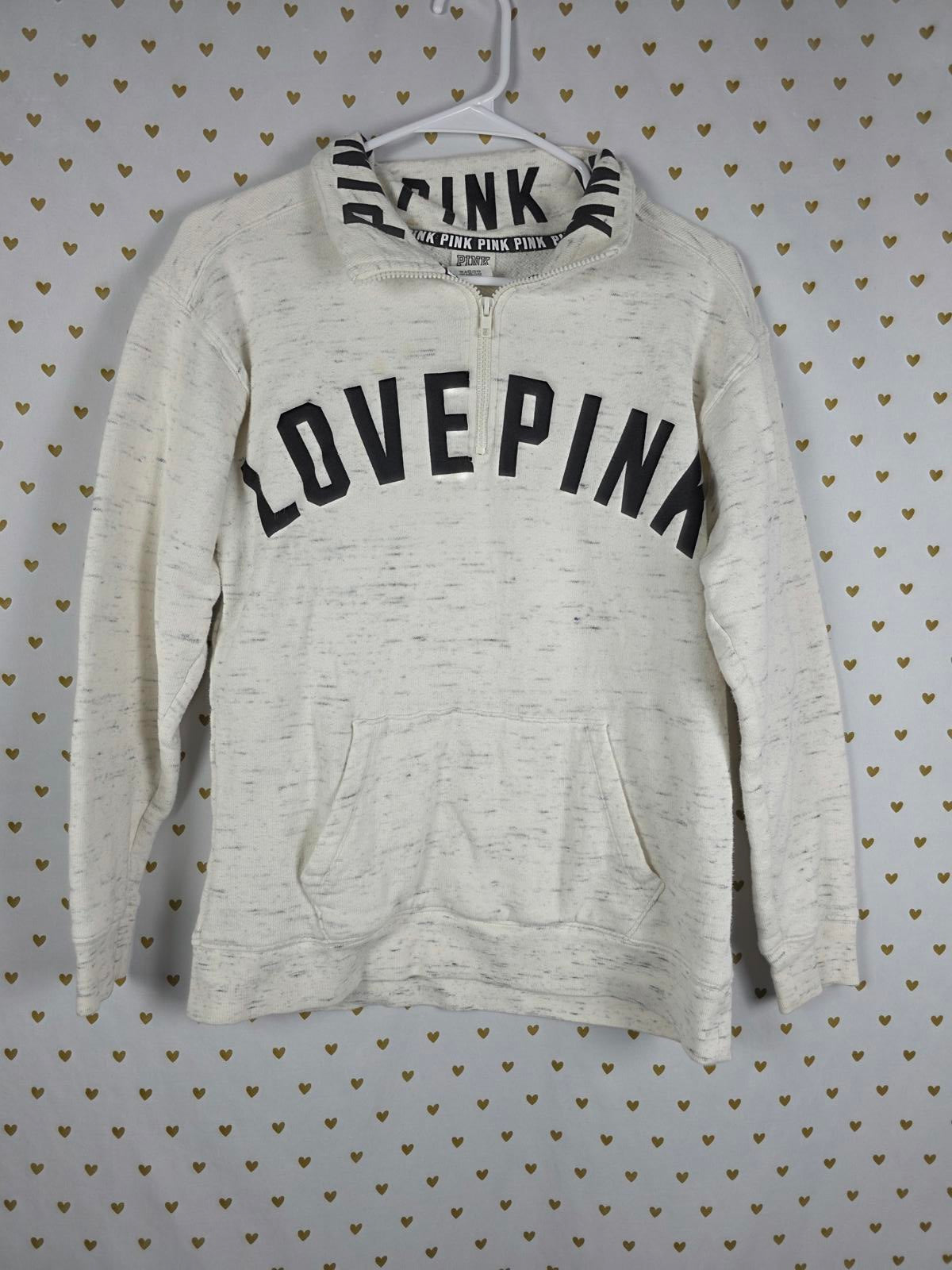 Victorias Secret Pink Quarter Zip LOVE PINK Pocket Sweater Shirt XS