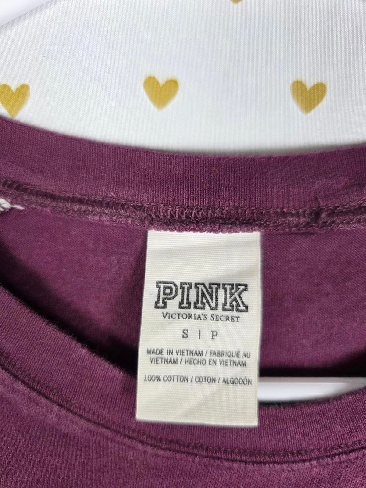 Victorias Secret PINK BING raglan Long Sleeve Sequined Logo Tee Shirt Small