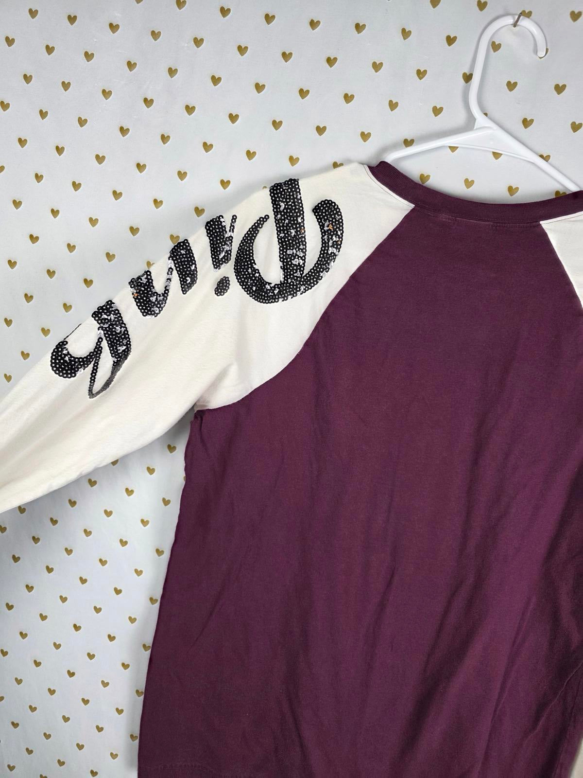 Victorias Secret PINK BING raglan Long Sleeve Sequined Logo Tee Shirt Small