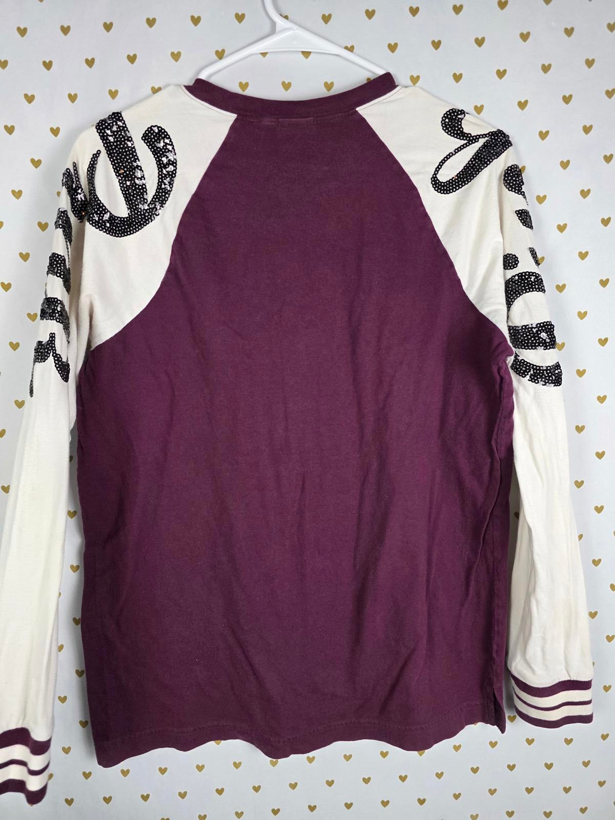 Victorias Secret PINK BING raglan Long Sleeve Sequined Logo Tee Shirt Small