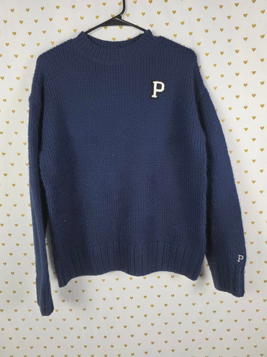 Victorias Secret Pink Collegiate Blue warm sweater Shirt Knitted Crew SMALL