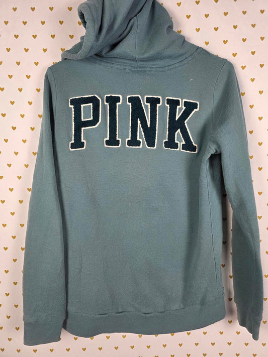 Victorias Secret Pink Embroidered Logo Full zip Hoodie Jacket Coat XS Oversized