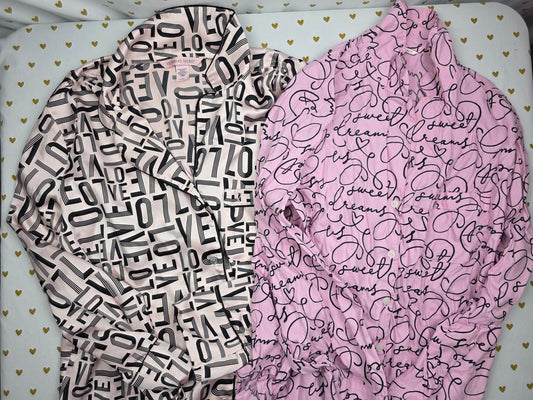 Victorias Secret LOT of 2 Long Sleeve Sleep Shirts Button Down Satin MEDIUM