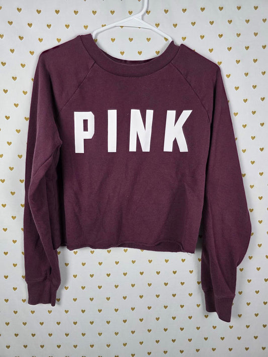 Victorias Secret Pink Cropped Logo Sweater Shirt Maroon XS